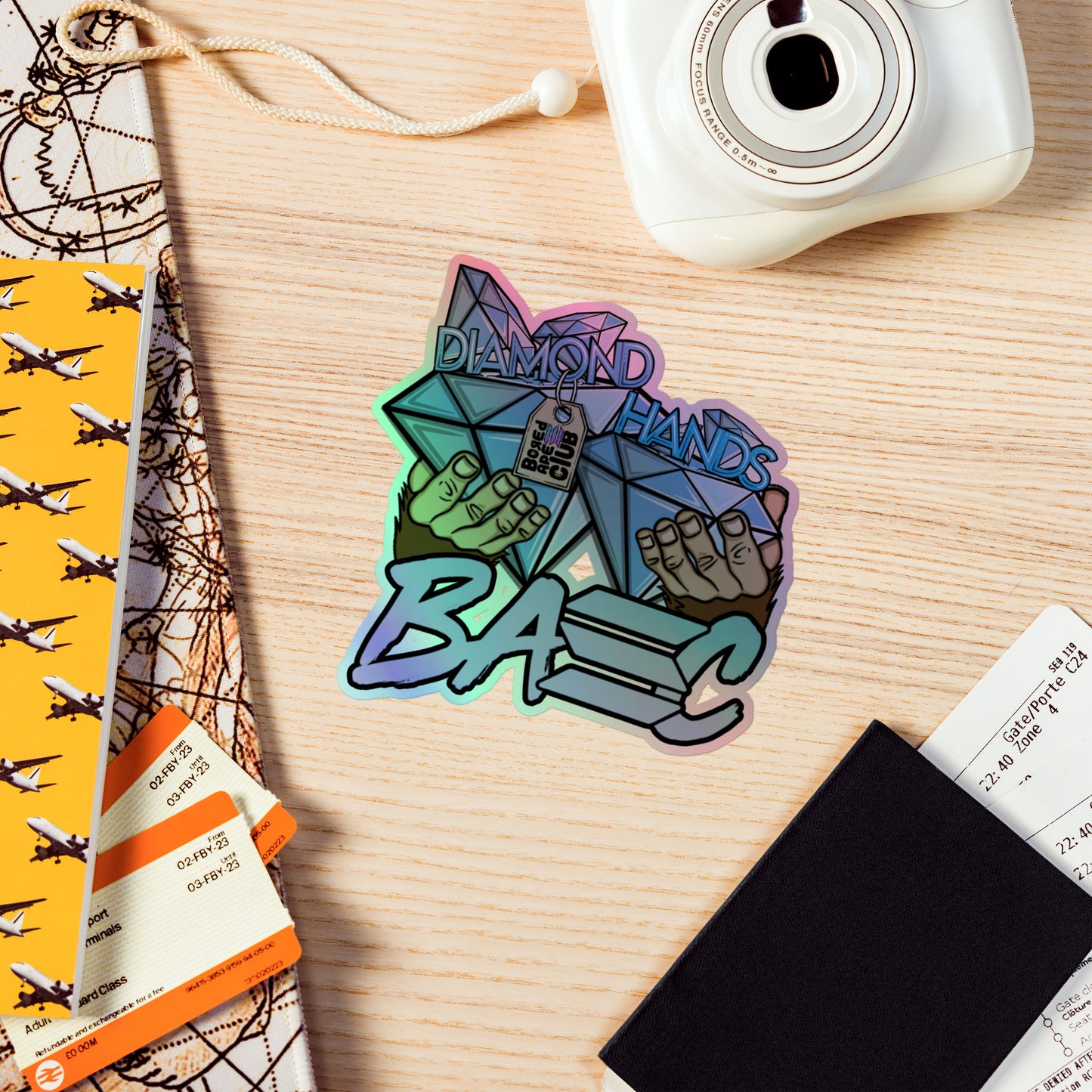 BASC (black outline) DIAMOND HANDS Holographic sticker